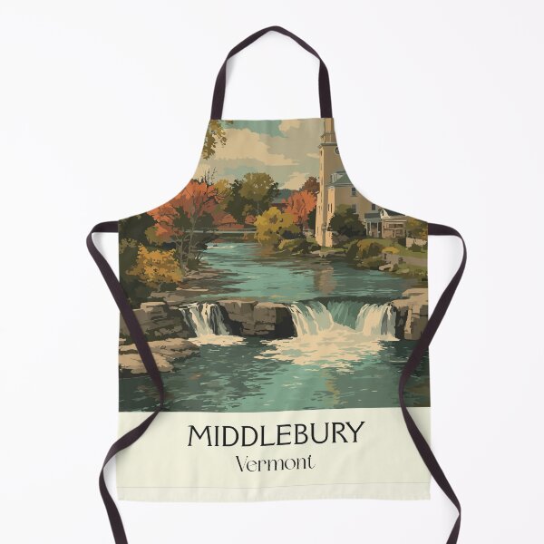 Item preview, Middlebury Vermont Retro Travel Art | Otter Creek Falls & College Town designed and sold by TuncGK.