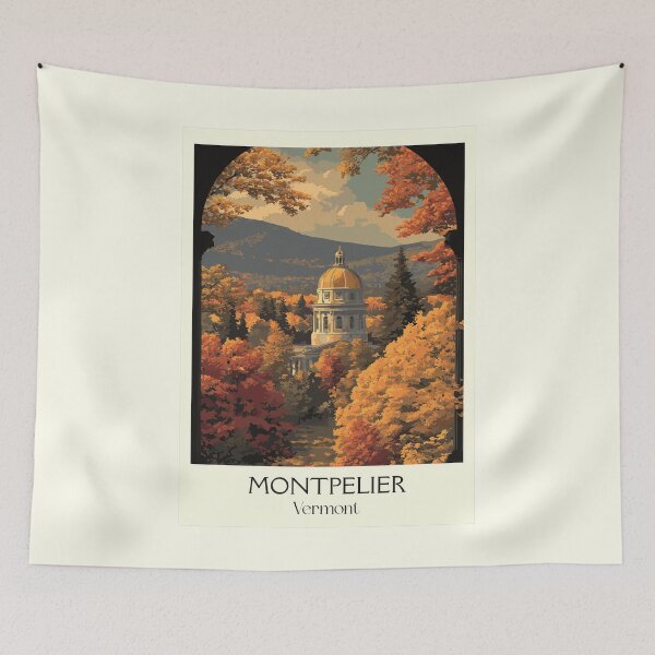 Item preview, Montpelier Vermont Vintage Travel Art | State Capital & Golden Dome designed and sold by TuncGK.