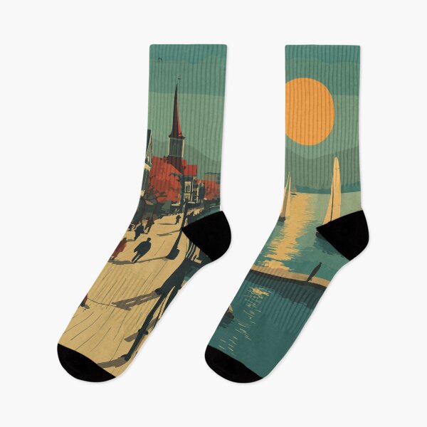 Item preview, Newport Vermont Retro Travel Art | Lake Memphremagog Harbor Scene designed and sold by TuncGK.
