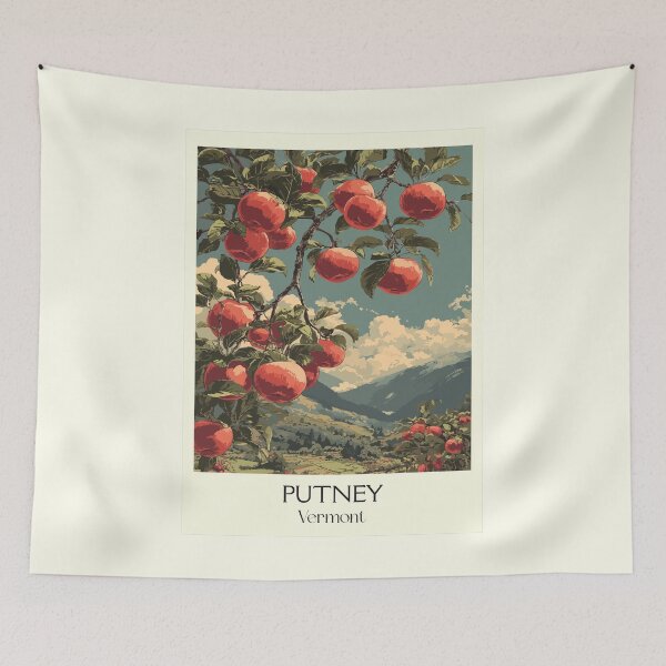 Item preview, Putney Vermont Vintage Travel Art | Apple Orchard Harvest Design designed and sold by TuncGK.