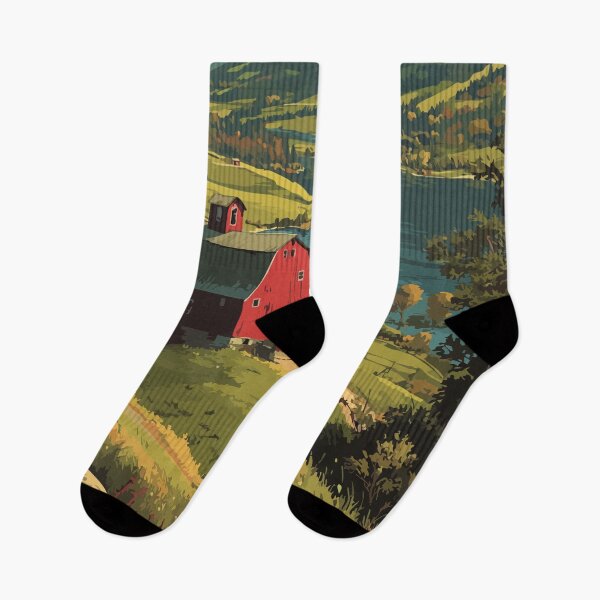 Item preview, Shelburne Vermont Vintage Travel Art | Rural Farmland & Red Barn designed and sold by TuncGK.