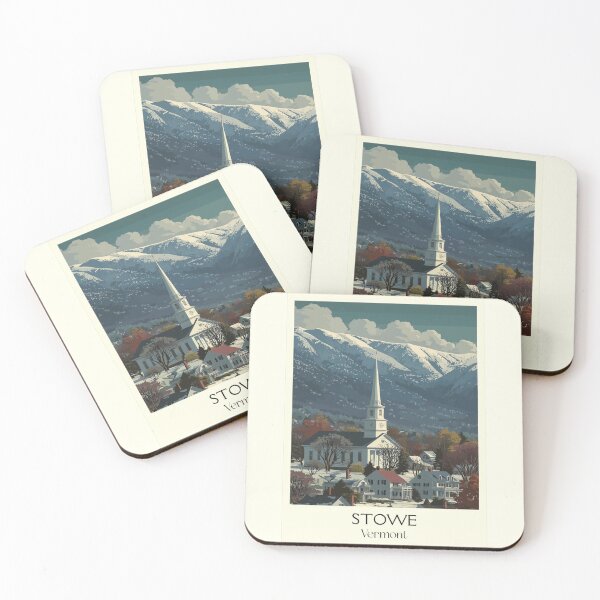 Item preview, Stowe Vermont Vintage Travel Art | Classic Ski Town Village Scene designed and sold by TuncGK.