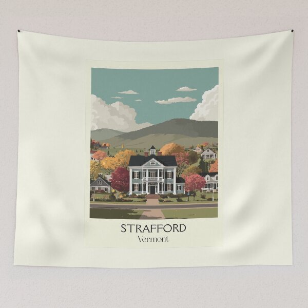 Item preview, Strafford Vermont Retro Travel Art | Historic Town House Design designed and sold by TuncGK.