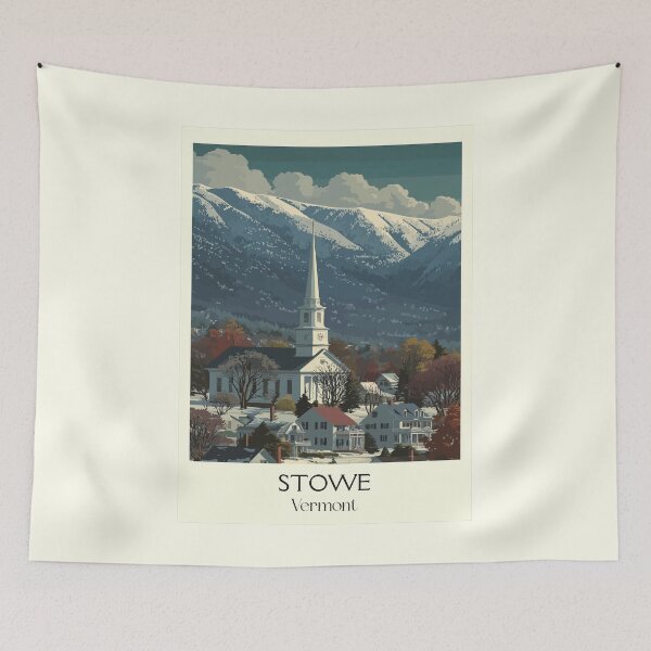 Item preview, Stowe Vermont Vintage Travel Art | Classic Ski Town Village Scene designed and sold by TuncGK.