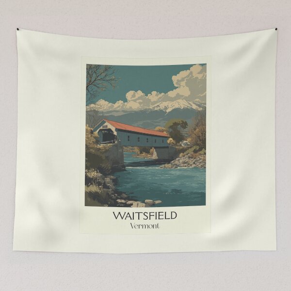 Item preview, Waitsfield Vermont Retro Travel Art | Mad River Valley Covered Bridge designed and sold by TuncGK.