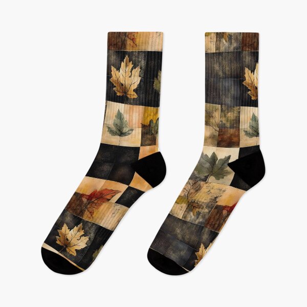 Item preview, Autumnal Leafy Watercolor Plaid – Black and Orange Blocks designed and sold by EmeraldeaArt.