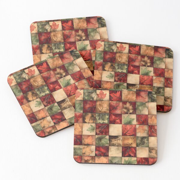 Item preview, Fall leafy watercolor blocks plaid pattern designed and sold by EmeraldeaArt.