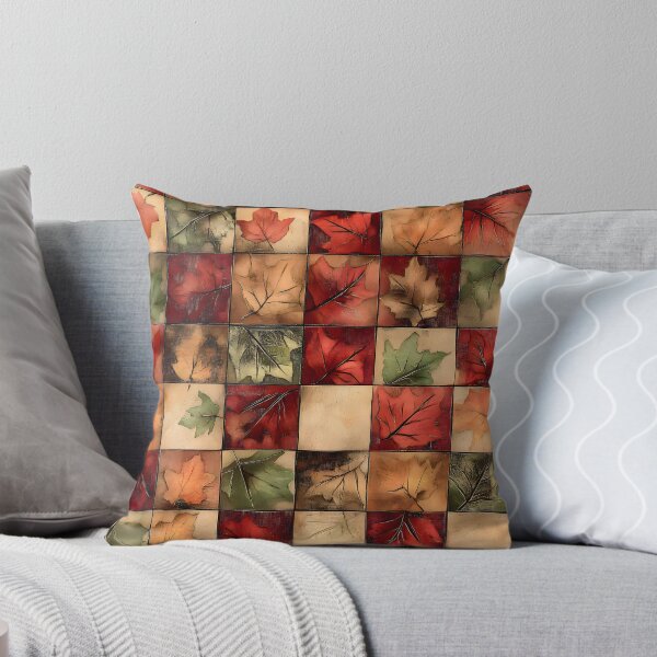 Item preview, Fall leafy watercolor blocks plaid pattern designed and sold by EmeraldeaArt.