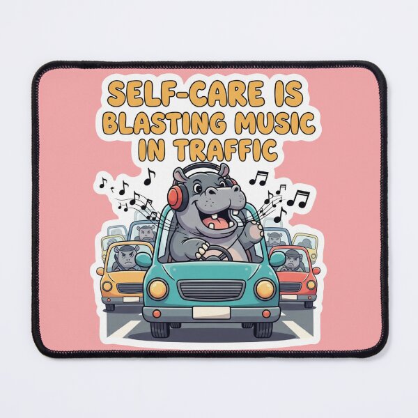 Item preview, Self-Care is Blasting Music in Traffic - Cute Hippo Sticker designed and sold by bvdesignart.