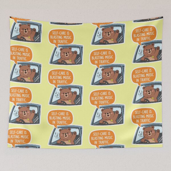 Item preview, Self-Care is Blasting Music in Traffic - Cute Bear Bumper Sticker designed and sold by bvdesignart.
