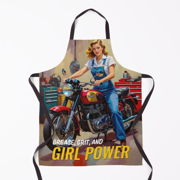 Item preview, Grease, Grit & Girl Power – Retro Pin-Up Motorbike Poster designed and sold by MooLaLa.Store.