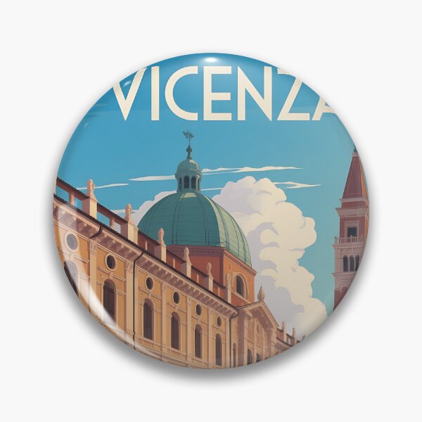 Artikelvorschau, Vicenza Italien Reiseposter – Vintage Illustration der Basilika und des Glockenturms entworfen und verkauft von VividOrganica.