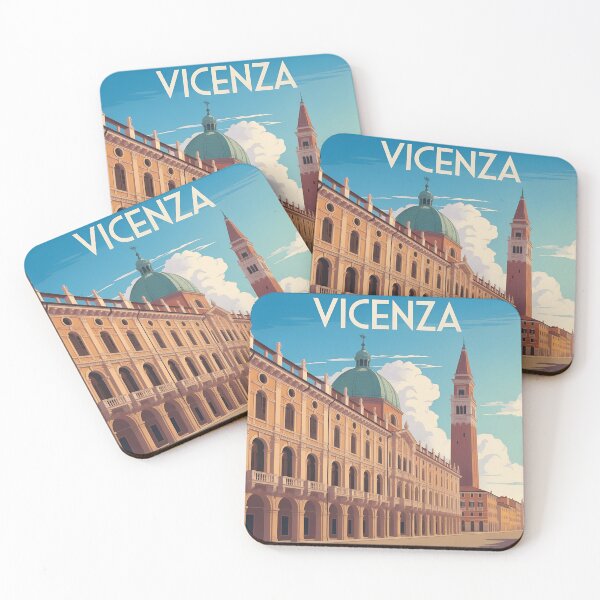 Item preview, Vicenza Italy Travel Poster – Vintage Illustration of Basilica and Bell Tower designed and sold by VividOrganica.