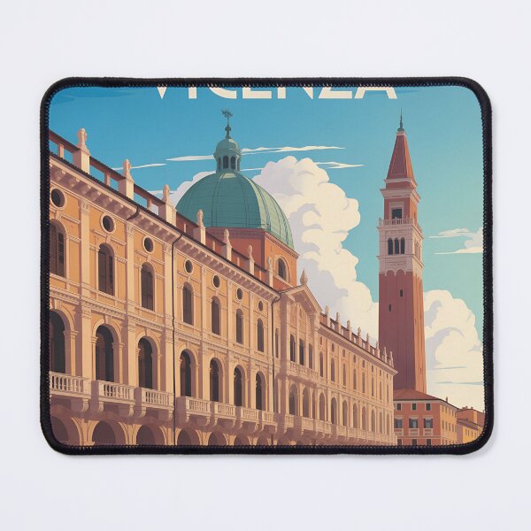 Item preview, Vicenza Italy Travel Poster – Vintage Illustration of Basilica and Bell Tower designed and sold by VividOrganica.