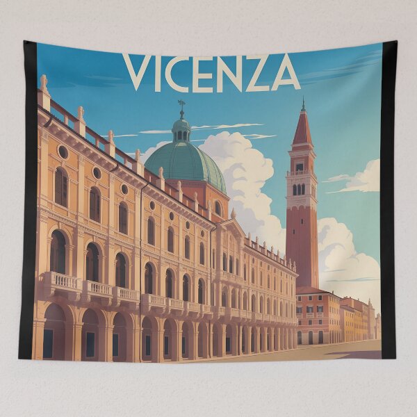 Item preview, Vicenza Italy Travel Poster – Vintage Illustration of Basilica and Bell Tower designed and sold by VividOrganica.