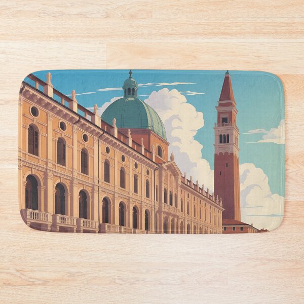 Item preview, Vicenza Italy Travel Poster – Vintage Illustration of Basilica and Bell Tower designed and sold by VividOrganica.