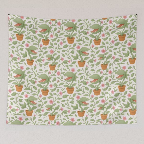 Item preview, Audrey 2 Pattern – Pastel Horror Botanical (Light Background) designed and sold by PricklyBearArt.