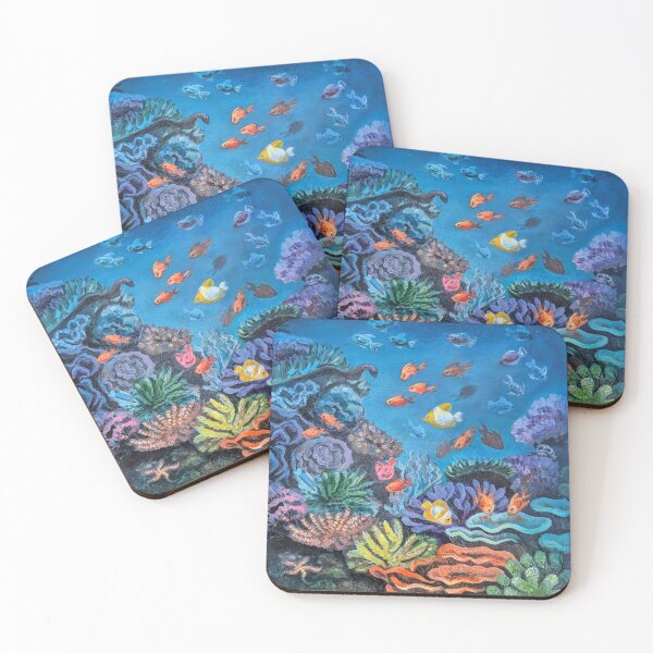 Item preview, Aquarium with diverse fish and  coral reefs painted with acrylic paints designed and sold by alina-k-design.
