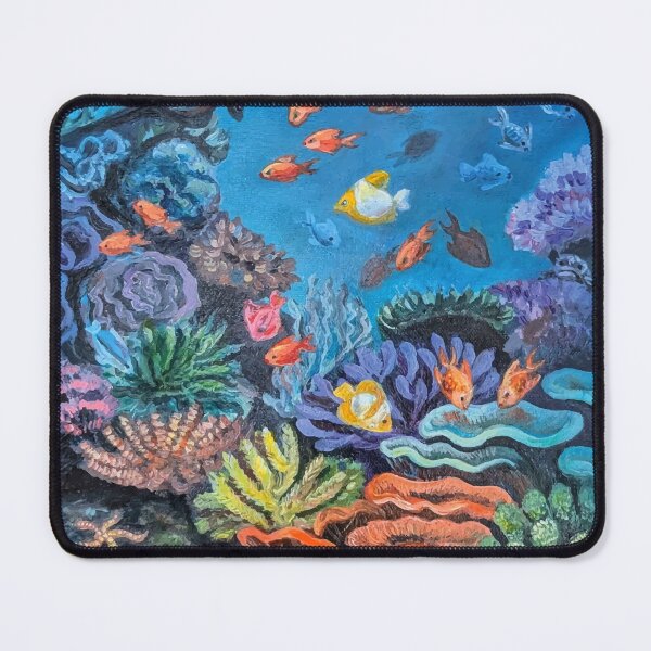 Item preview, Aquarium with diverse fish and coral reefs painted with acrylic paints designed and sold by alina-k-design.