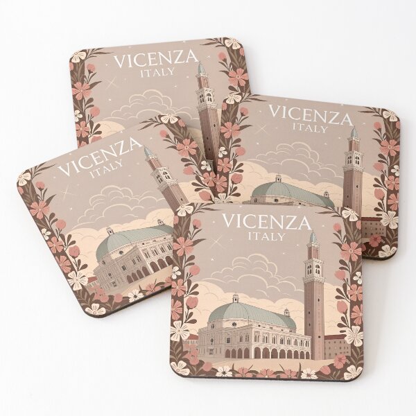 Item preview, Vicenza Italy Art Nouveau Poster – Basilica Palladiana & Torre Bissara Illustration designed and sold by VividOrganica.