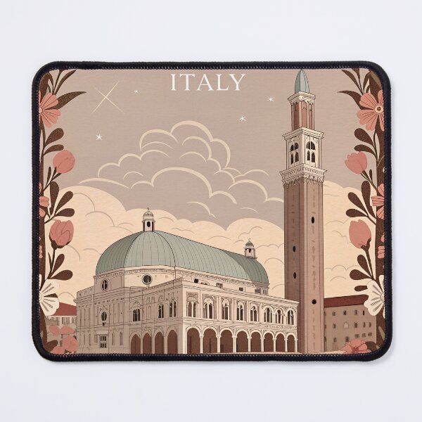Item preview, Vicenza Italy Art Nouveau Poster – Basilica Palladiana & Torre Bissara Illustration designed and sold by VividOrganica.