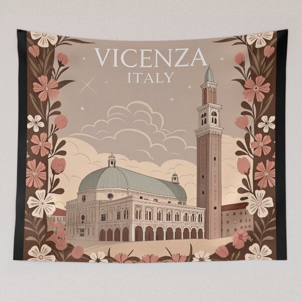 Item preview, Vicenza Italy Art Nouveau Poster – Basilica Palladiana & Torre Bissara Illustration designed and sold by VividOrganica.
