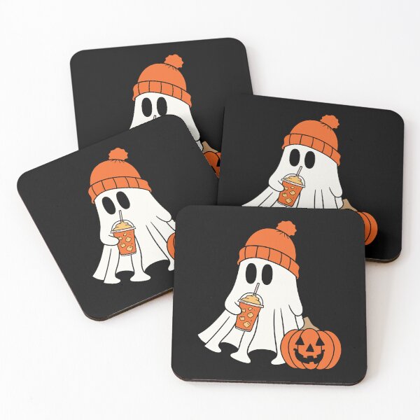 Item preview, Cute Ghost with Pumpkin and Autumn Drink Halloween Design designed and sold by TeeJungleStudio.