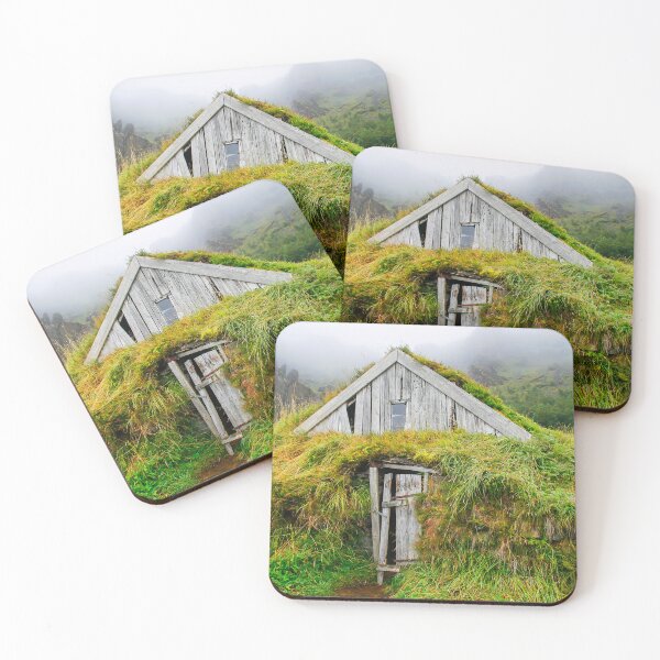 Item preview, Wooden house isolated with grass in Iceland designed and sold by Photopat.