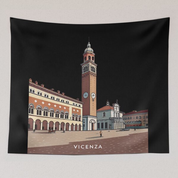 Item preview, Vicenza Italy Postcard – Piazza dei Signori & Campanile Retro Travel Art designed and sold by VividOrganica.