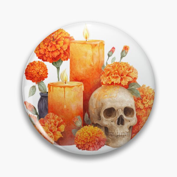Item preview, Ofrenda Marigold Sugar Skull Candles designed and sold by FlatFashionista.