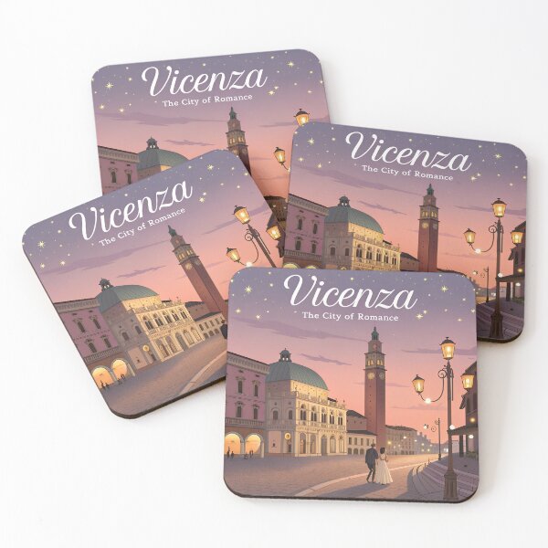 Item preview, Vicenza Italy Romantic Travel Poster – Basilica Palladiana & Torre Bissara at Sunset designed and sold by VividOrganica.