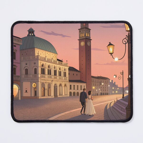 Item preview, Vicenza Italy Romantic Travel Poster – Basilica Palladiana & Torre Bissara at Sunset designed and sold by VividOrganica.