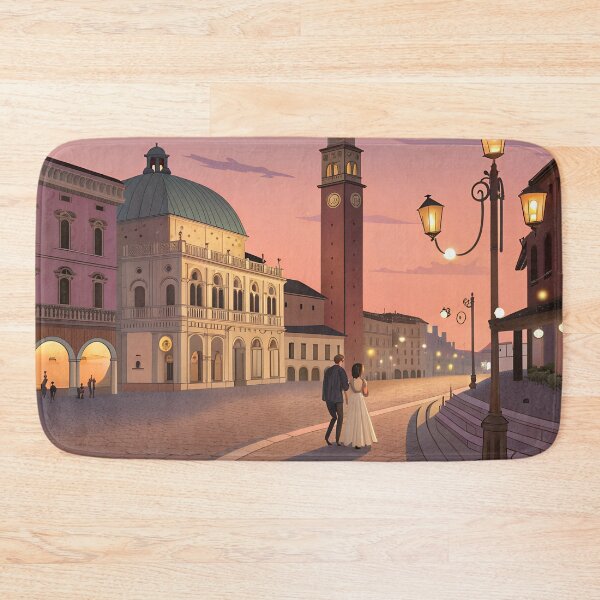 Item preview, Vicenza Italy Romantic Travel Poster – Basilica Palladiana & Torre Bissara at Sunset designed and sold by VividOrganica.