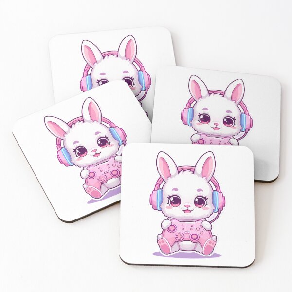 Item preview, Kawaii Baby Bunny Gamer | Cute Pastel Joystick & Headphones Art designed and sold by PawxelArt.
