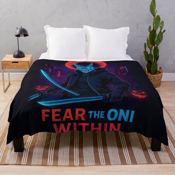 Item preview, Fear the Oni Within – Cyberpunk Samurai Halloween T-Shirt designed and sold by Diwakar-Designs.