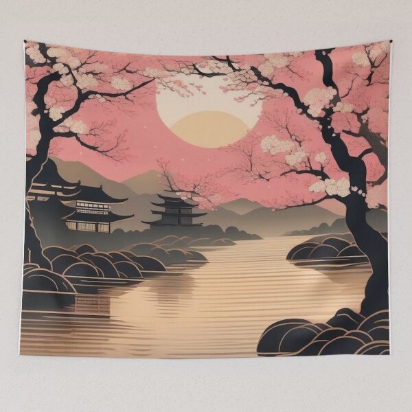 Item preview, Cherry Blossoms at Dusk – Japanese Ukiyo-e Landscape Print designed and sold by Vandy Fullam.