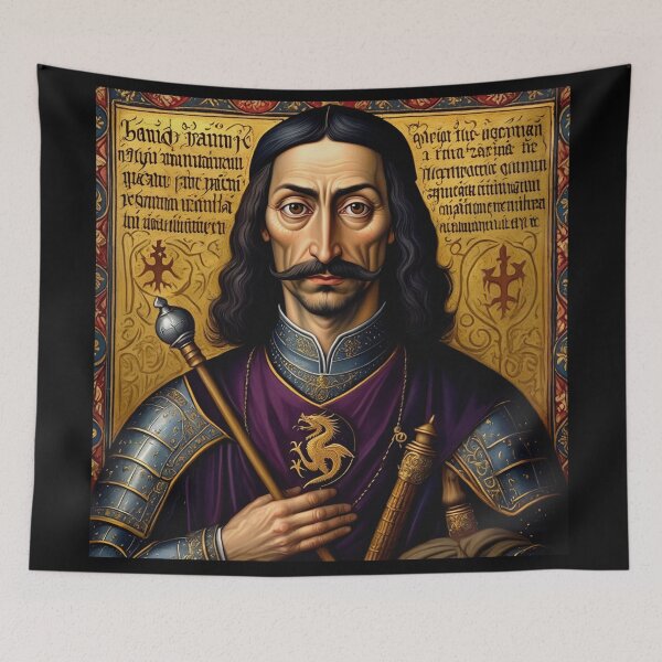 Item preview, Portrait of Vlad Tepes Dracula the Impaler of Walacchia vintage Romanian art designed and sold by Vintage Designs +.