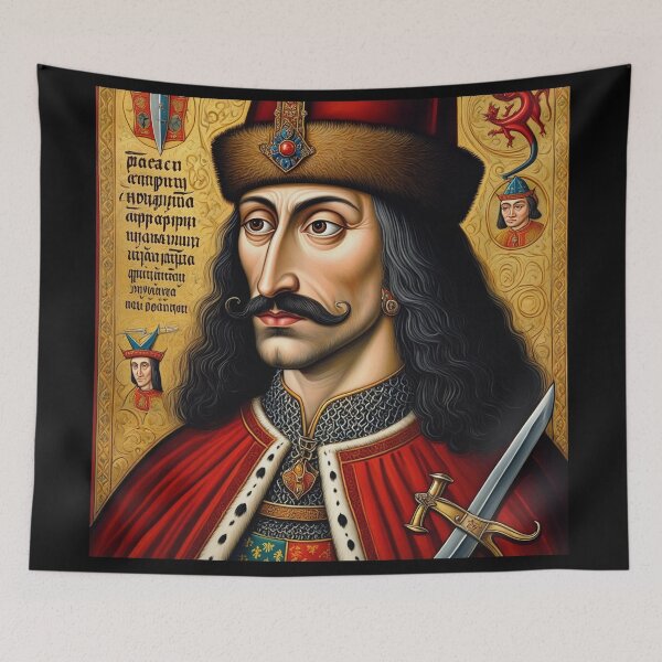 Item preview, Portrait of Vlad Tepes Dracula the Impaler of Walacchia vintage Romanian art designed and sold by Vintage Designs +.