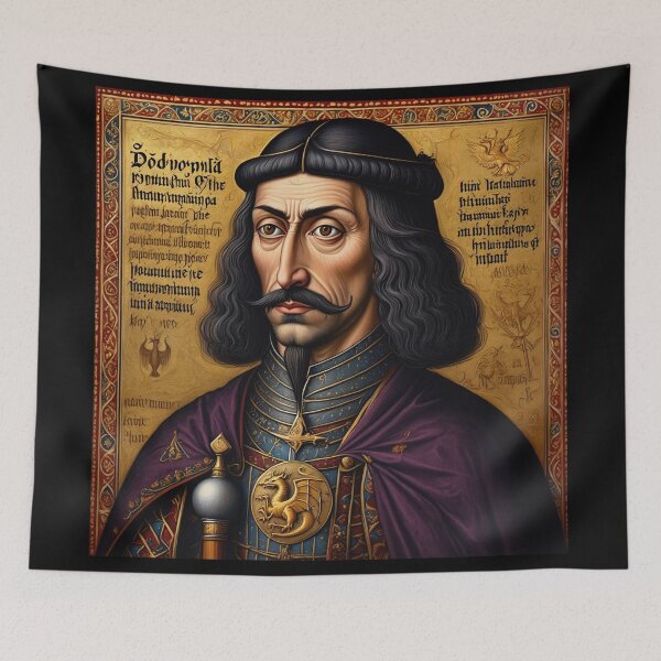 Item preview,  Portrait of Vlad Tepes Dracula the Impaler of Walacchia vintage Romanian art designed and sold by Vintage Designs +.