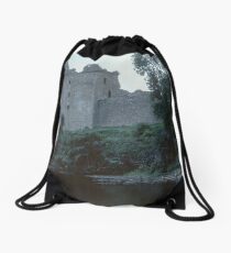 Urquhart Castle C13-17 and jetty from waters edge on Loch Ness Scotland 19840910 0011 Drawstring Bag