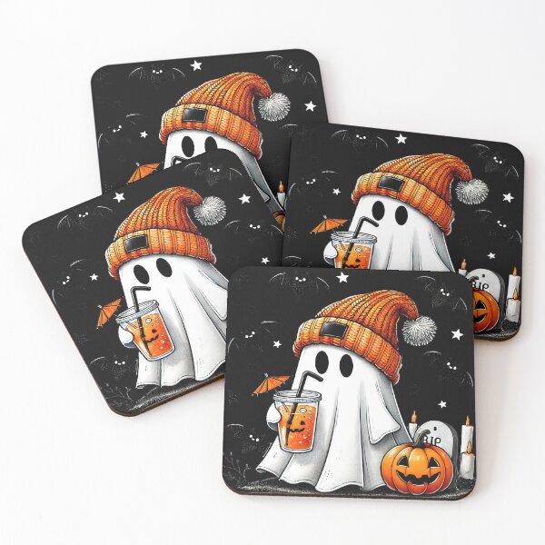 Artikelvorschau, Chill Ghost with Pumpkin Drink Halloween Art entworfen und verkauft von Daagath.
