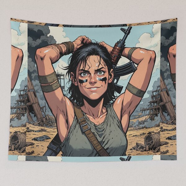 Item preview,  Post Apocalyptic warrior woman resting after battle designed and sold by Vintage Designs +.