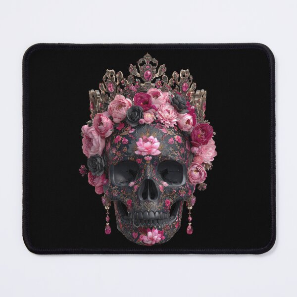 Item preview, Dark Skull with Pink Flowers and Crown designed and sold by FlatFashionista.