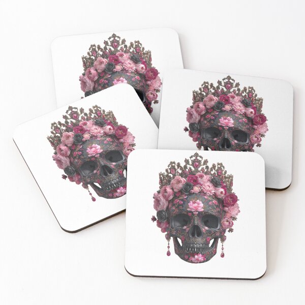 Item preview, Dark Skull with Pink Flowers and Crown designed and sold by FlatFashionista.