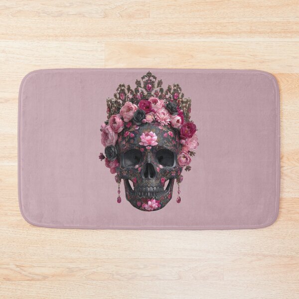 Item preview, Dark Skull with Pink Flowers and Crown designed and sold by FlatFashionista.