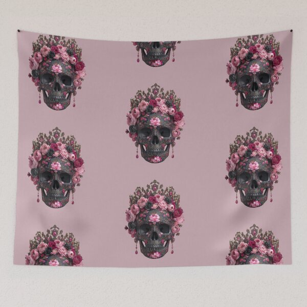 Item preview, Dark Skull with Pink Flowers and Crown designed and sold by FlatFashionista.