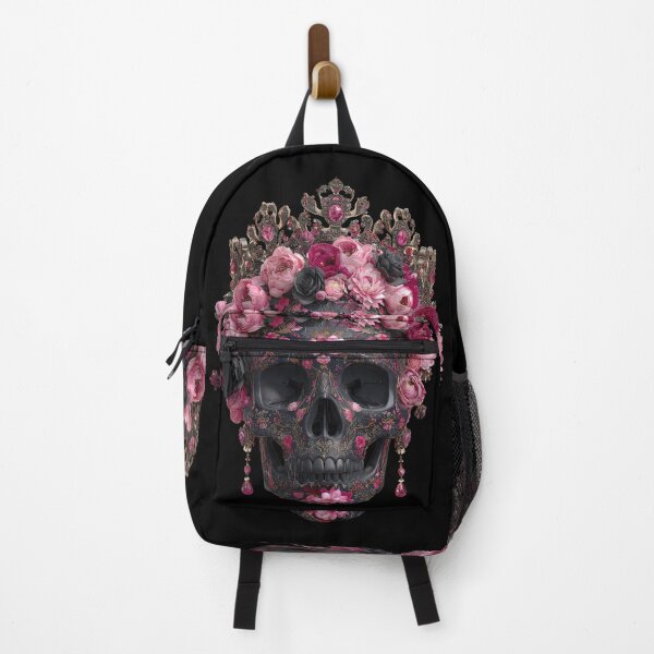 Item preview, Dark Skull with Pink Flowers and Crown designed and sold by FlatFashionista.