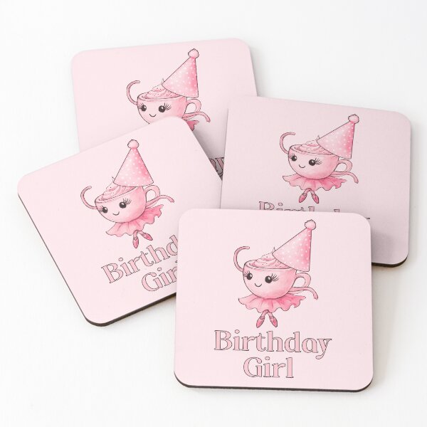 Item preview, Cute Pink Birthday Girl in Watercolor Ballerina Cappuccina with Party Hat designed and sold by EmeraldeaArt.