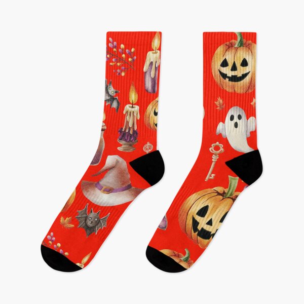 Item preview, Festive Halloween, pumpkins, ghosts, bats, autumn leaves, black background, orange elements, Cute characters, pumpkins with faces designed and sold by Tetiana Pohurska.