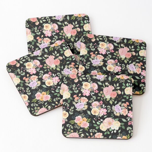 Aperçu de l'œuvre Motif floral bohème d'été sur fond noir créée et vendue par KSimpson838.